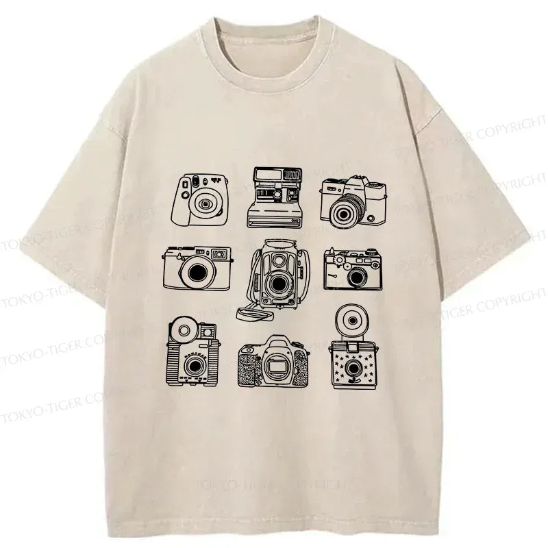 Kyoto-Lion Various Cameras Washed T-Shirt