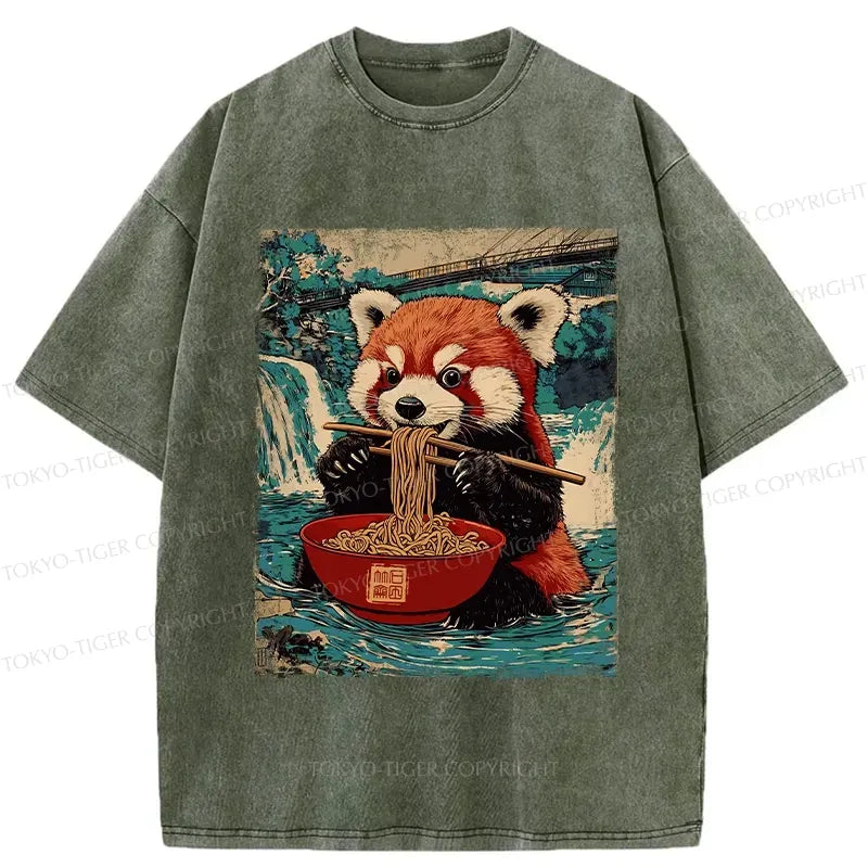 Kyoto-Lion Ramen Lover Red Panda Washed T-Shirt