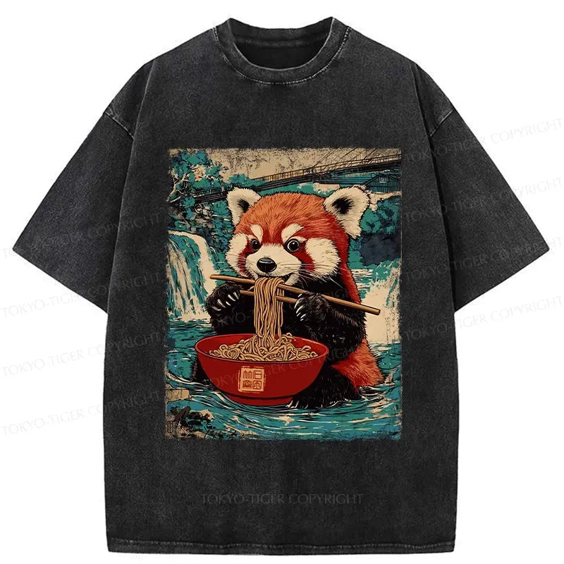 Kyoto-Lion Ramen Lover Red Panda Washed T-Shirt