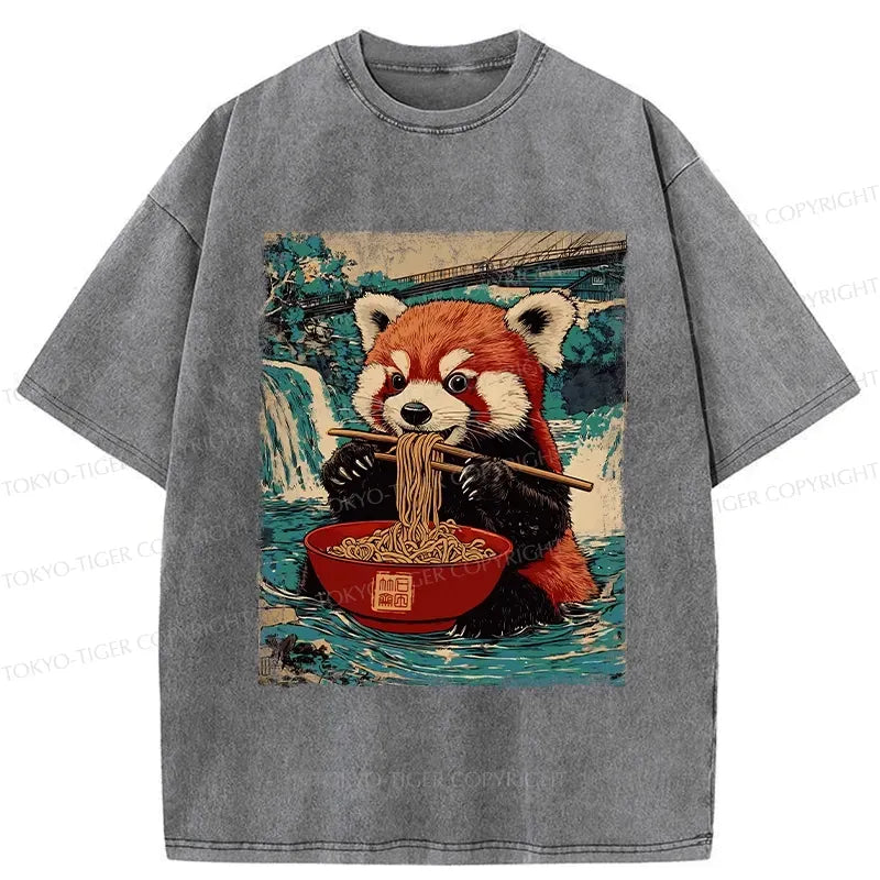 Kyoto-Lion Ramen Lover Red Panda Washed T-Shirt