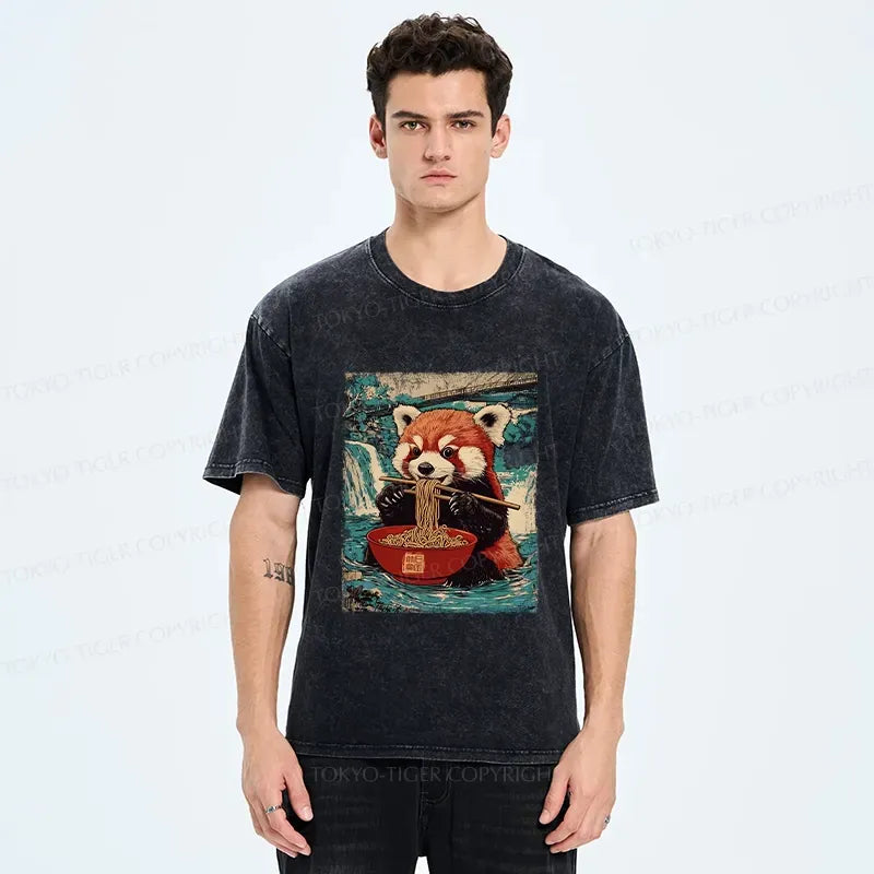 Kyoto-Lion Ramen Lover Red Panda Washed T-Shirt