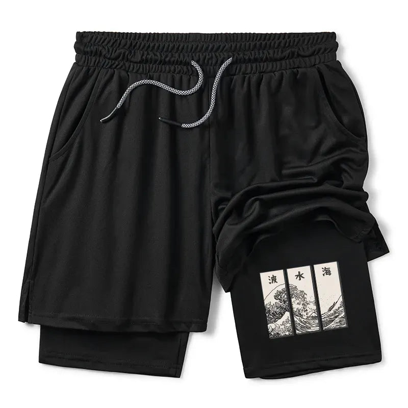 ukiyo-e wave design unisex training shorts