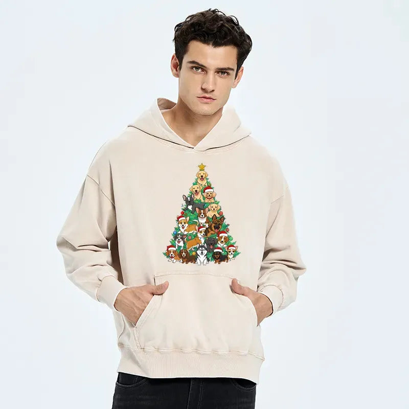 Kyoto-Lion Christmas Tree Dog Funny Washed Hoodie