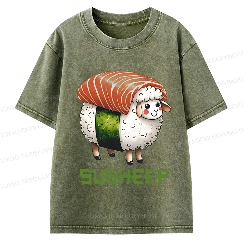 Kyoto-Lion Susheep Funny Kids Washed T-Shirt