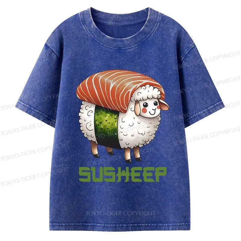Kyoto-Lion Susheep Funny Kids Washed T-Shirt