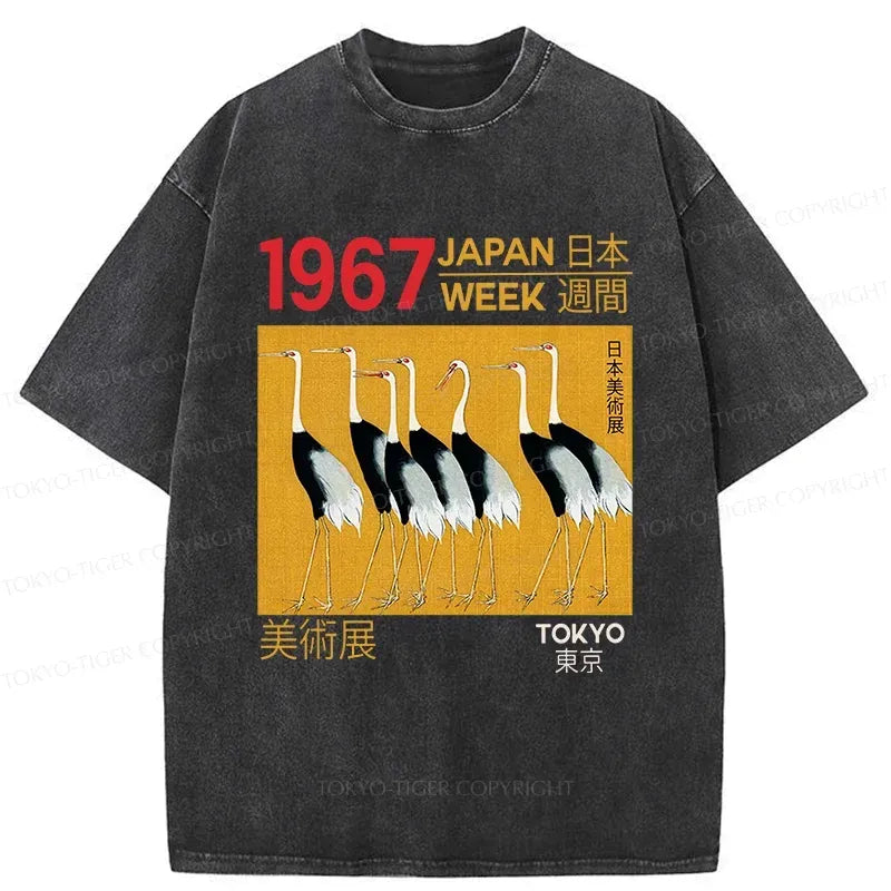 Japanese crane art washed t-shirt