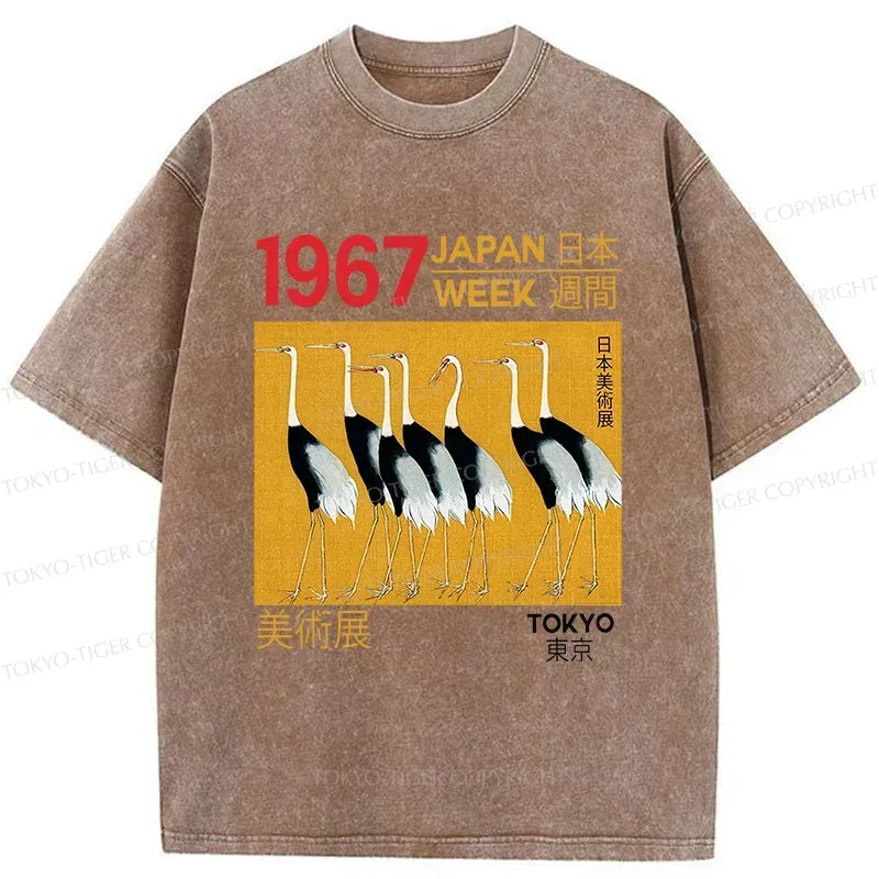 Kyoto-Lion Japanese Crane Art Washed T-Shirt