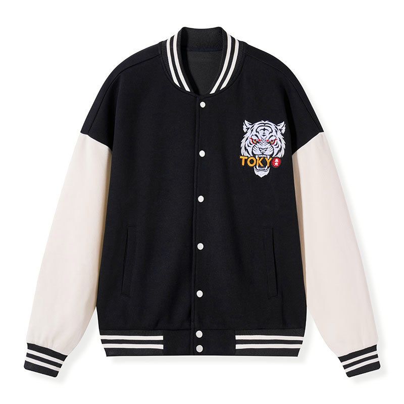 Japanese Cat Embroidery Varsity Jacket
