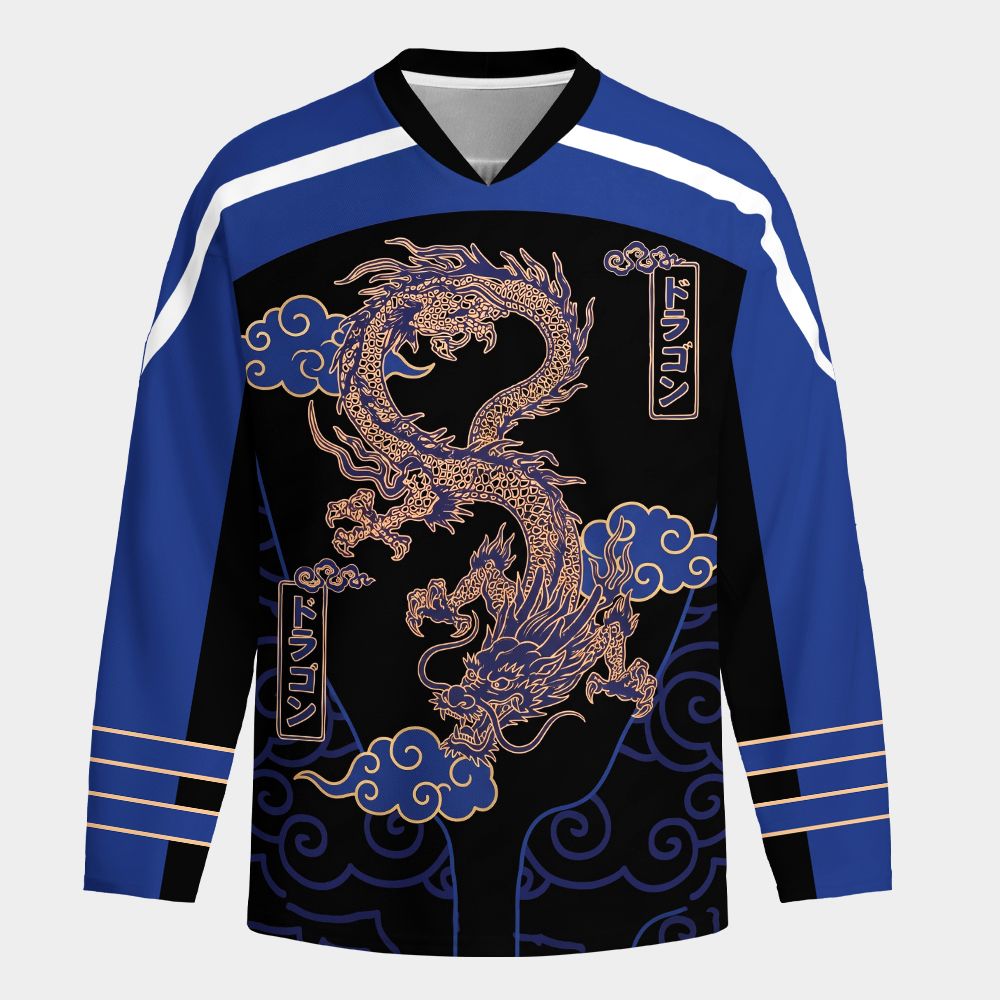 Kyoto-Lion Oriental Cloud Dragon Long-Sleeve Hockey Jersey