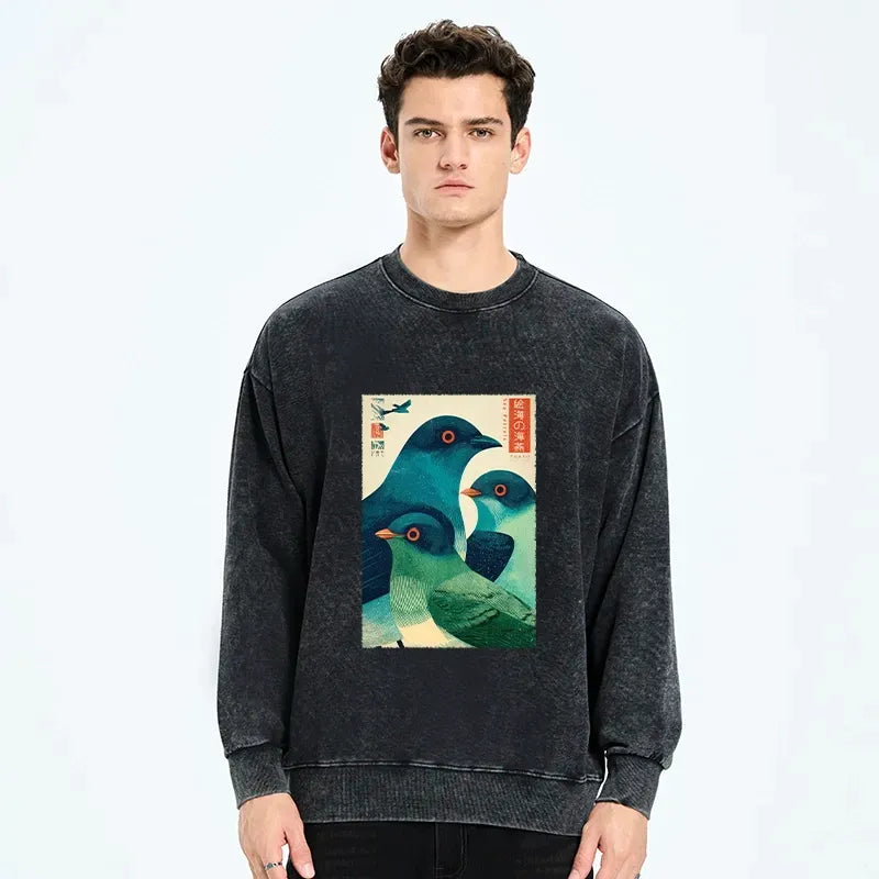 Kyoto-Lion Petrels Of The Painted Sea Washed Sweatshirt