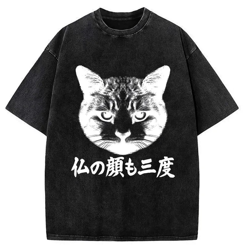 japanese cat washed t shirt