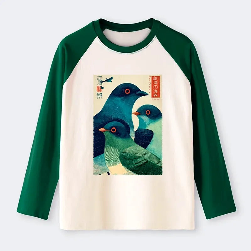 Kyoto-Lion Petrels Of The Painted Sea Raglan Long Sleeve T-shirt