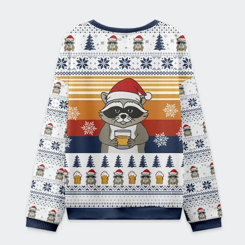 Kyoto-Lion Raccoon Drinking Beer Christmas Ugly Sweatshirt