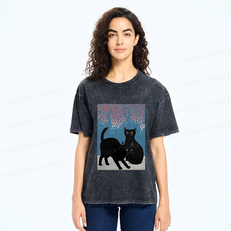 black cat under sakura tee for daily wear