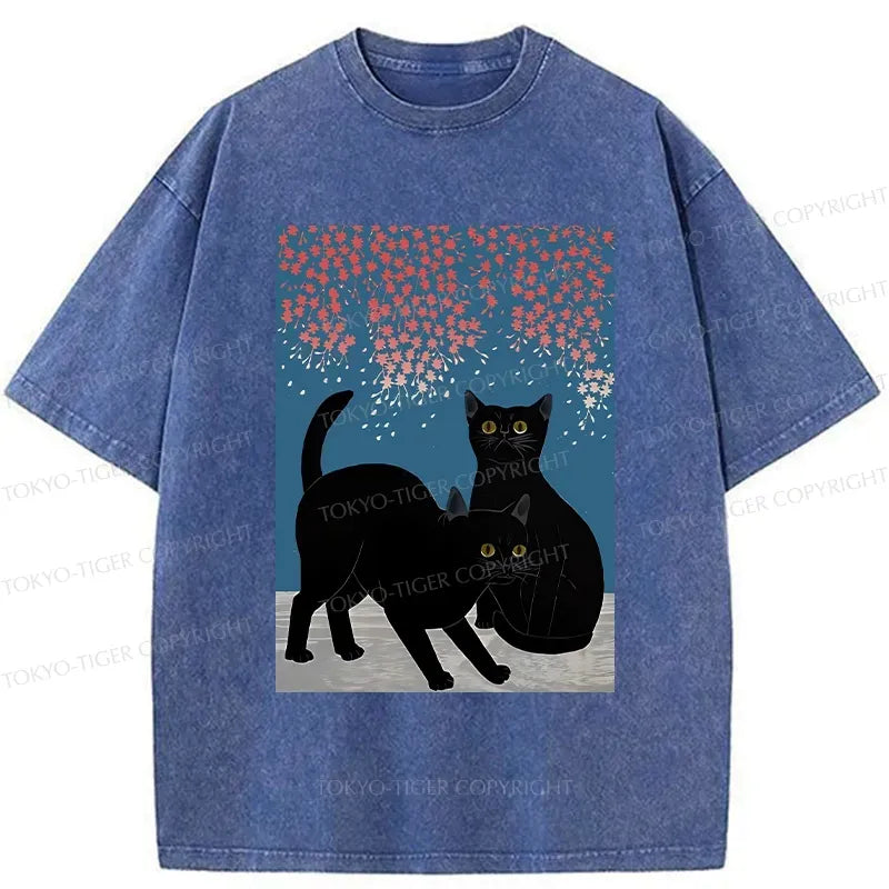 black cat under sakura tee for daily wear