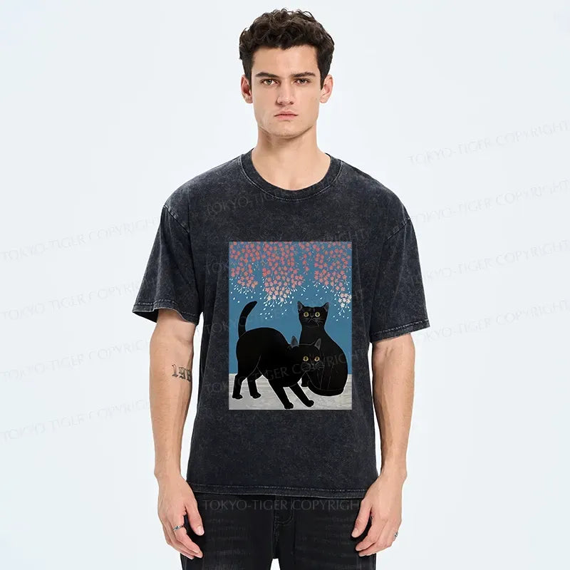 japanese vintage black cat sakura t-shirt