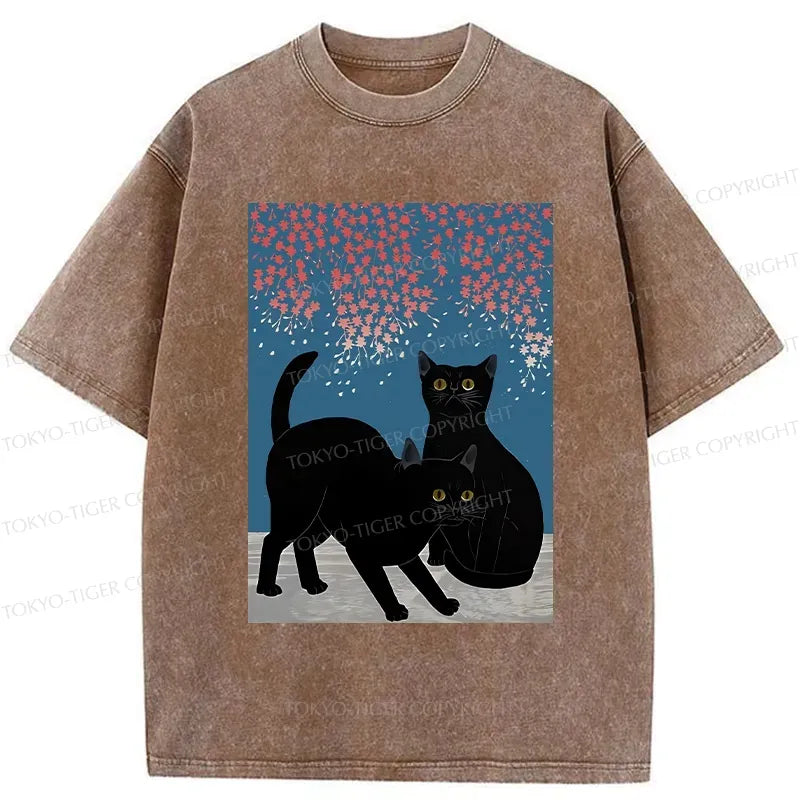 black cat under sakura tee for daily wear