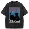 Kyoto-Lion Black Cat Under The Sakura Washed T-Shirt