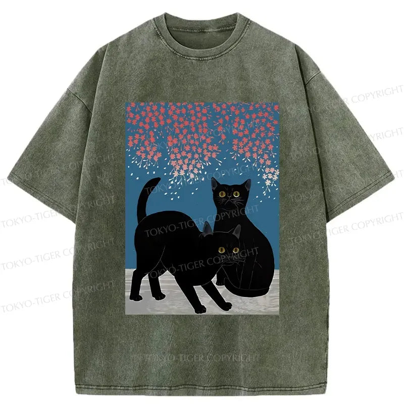japanese vintage black cat sakura t-shirt