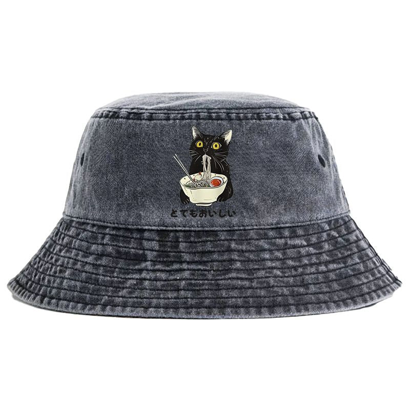 Kyoto-Lion Cats Eat Ramen Noodles Washed Bucket Hat