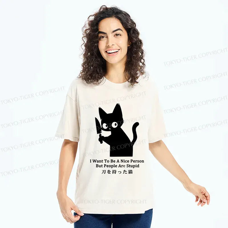 Vintage Japan Cat T-Shirt for Daily Wear