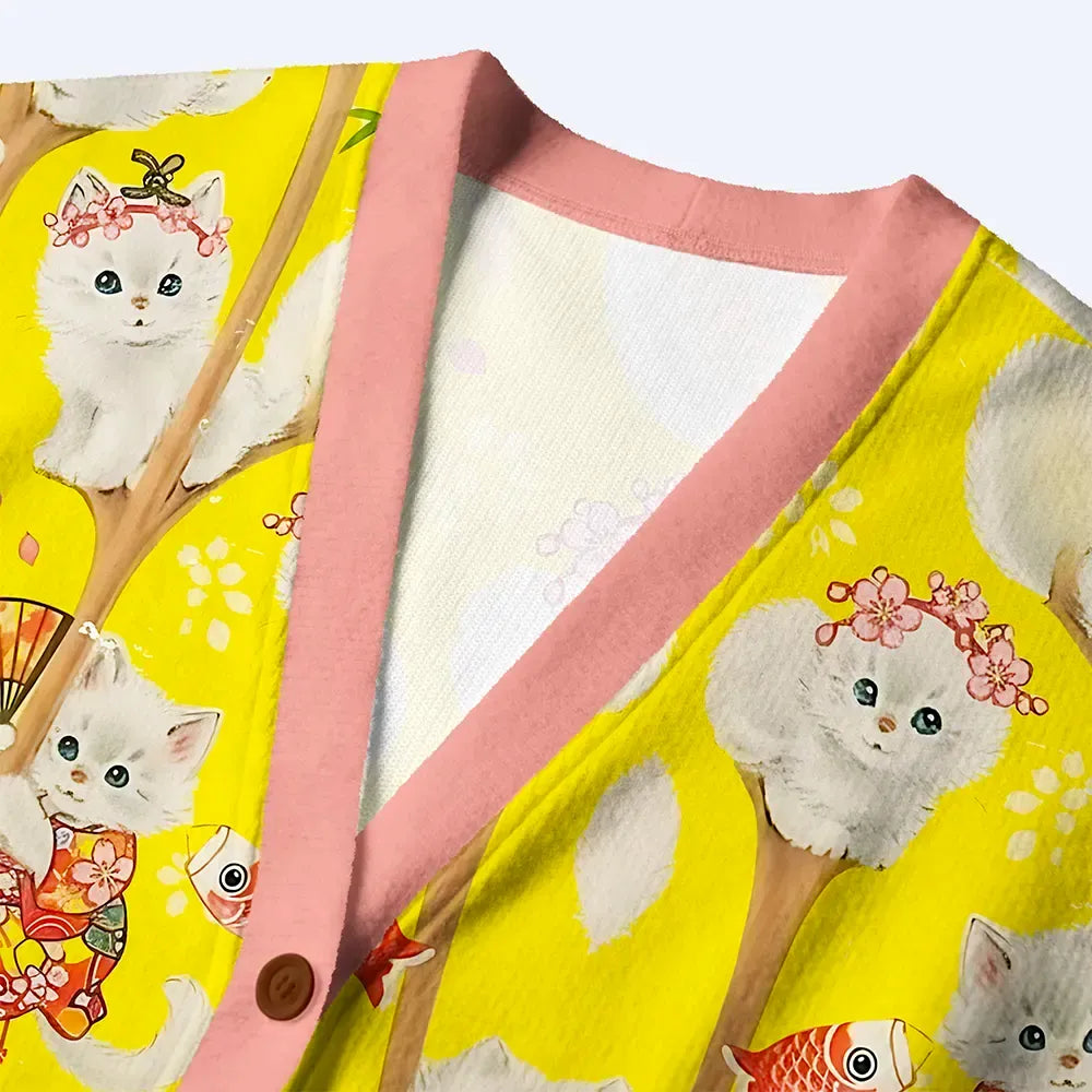 Kyoto-Lion Japanese Cats In Kimonos Are All Watching You Ugly Cardigan Sweater