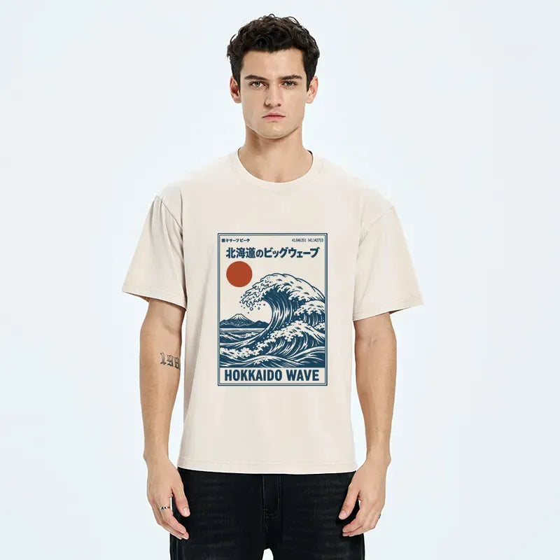 Kyoto-Lion Retro Wave Typesetting Washed T-Shirt
