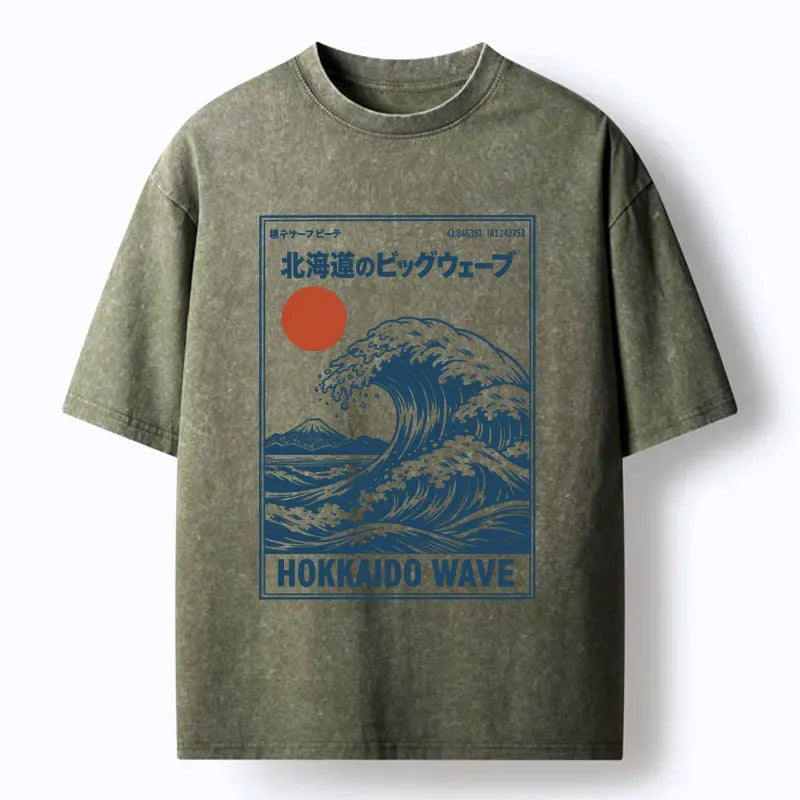 Kyoto-Lion Retro Wave Typesetting Washed T-Shirt