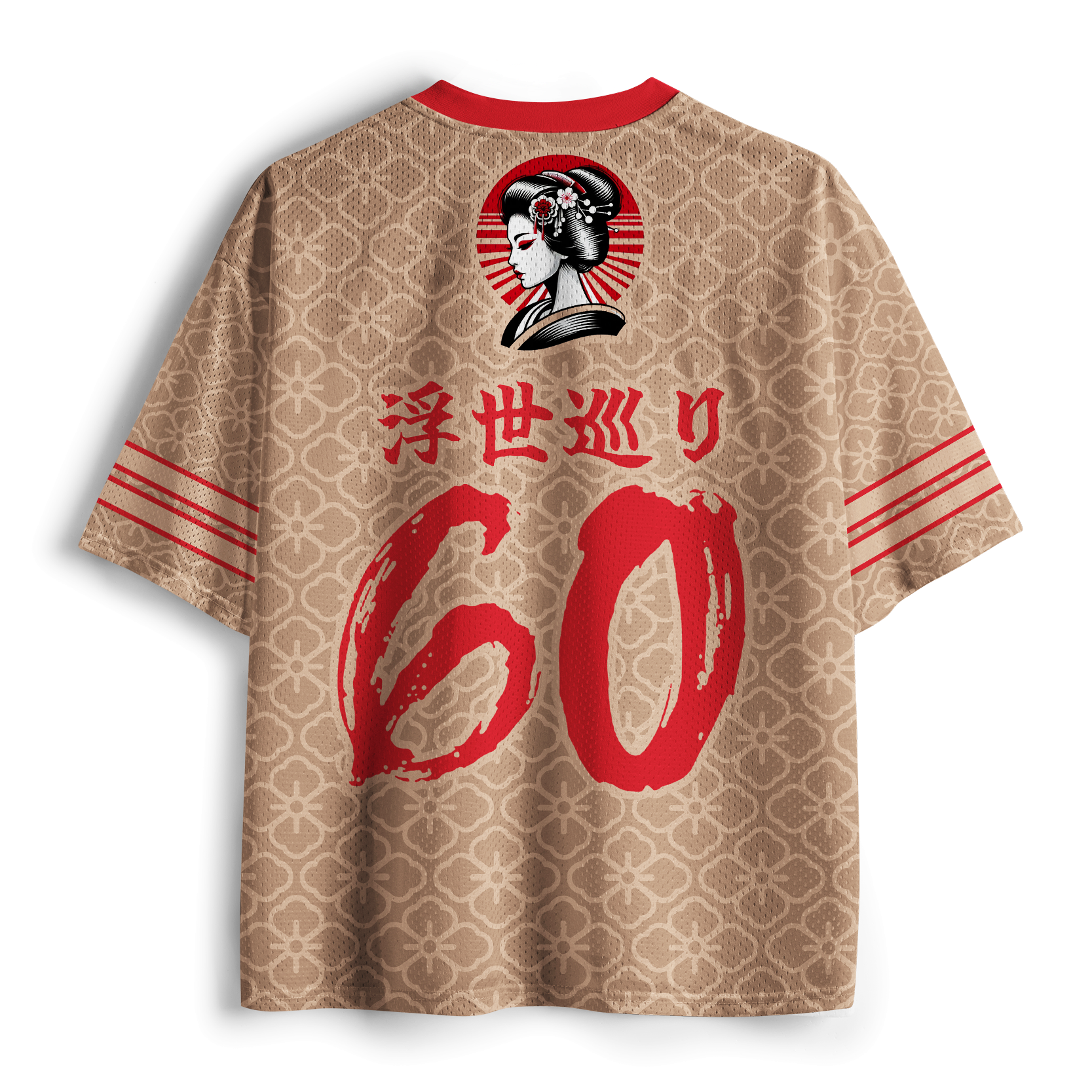 Breathable Mesh Jersey with Geisha Print