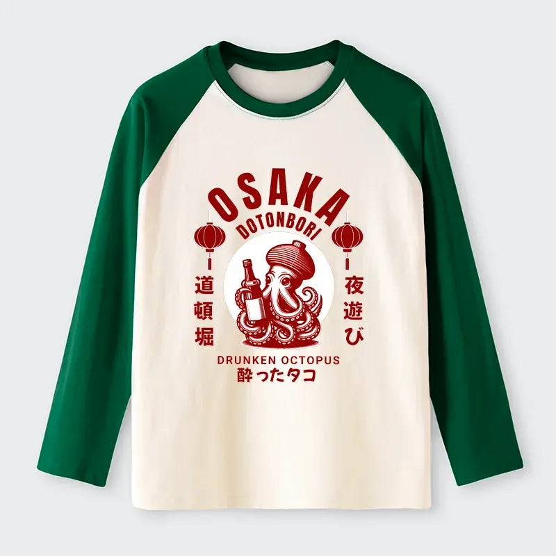 Retro Japanese Octopus Raglan Long Sleeve