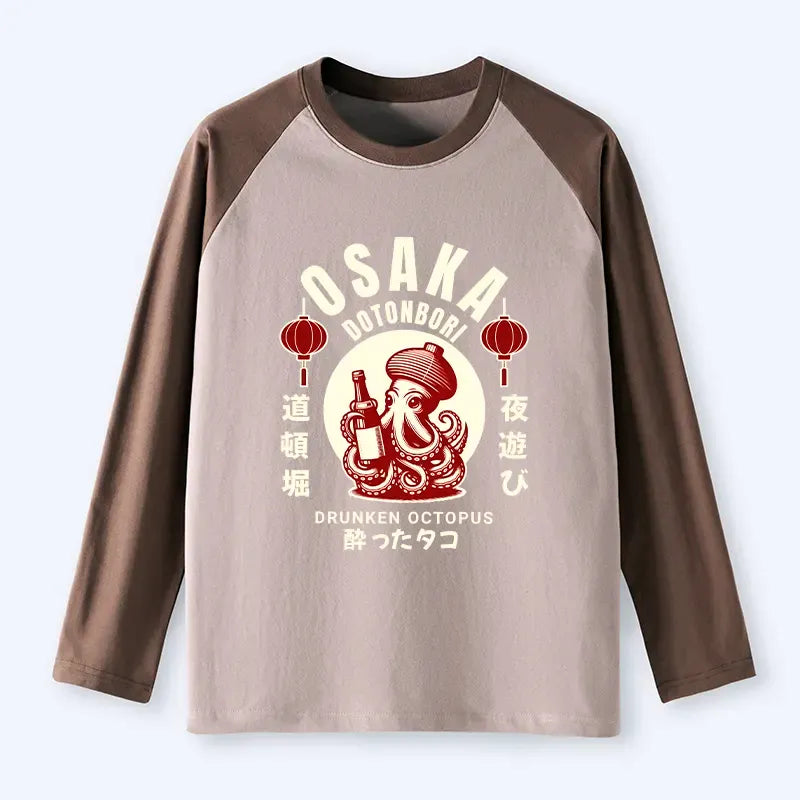 Kyoto-Lion Retro Osaka Octopus Raglan Long Sleeve T-shirt