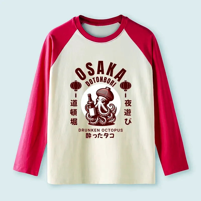 Kyoto-Lion Retro Osaka Octopus Raglan Long Sleeve T-shirt