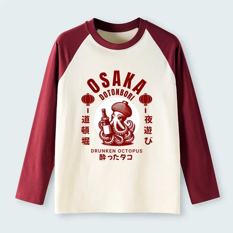 Retro Japanese Octopus Raglan Long Sleeve