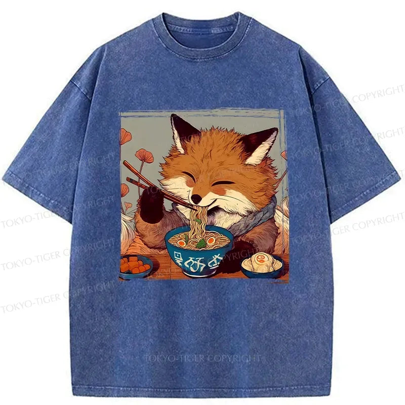 Japanese Ramen Lover Fox Washed T-Shirt