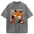 Japanese Ramen Lover Fox Washed T-Shirt