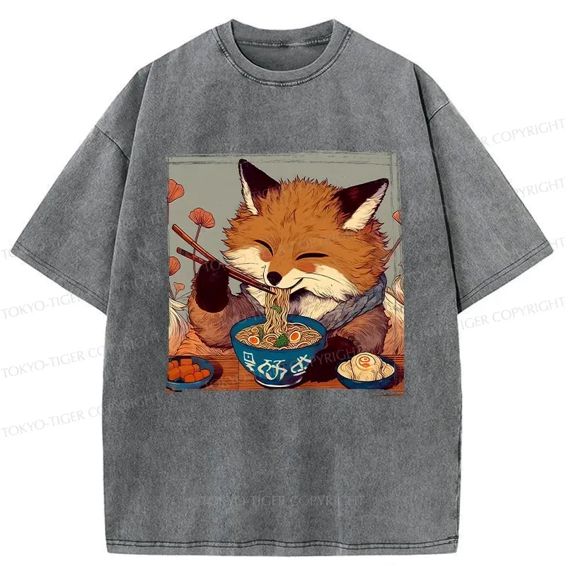 Japanese Ramen Lover Fox Washed T-Shirt