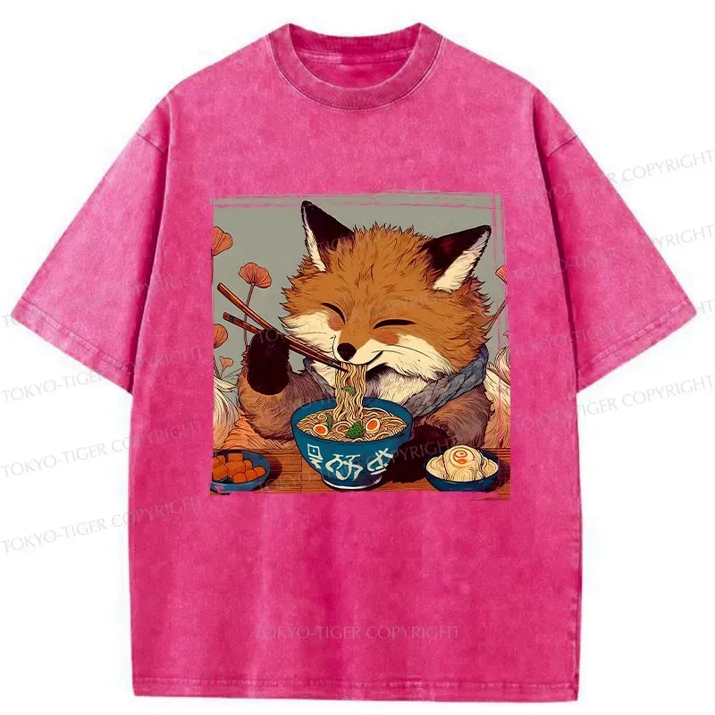 Japanese Ramen Lover Fox Washed T-Shirt