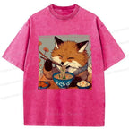 Japanese Ramen Lover Fox Washed T-Shirt