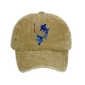 Kyoto-Lion Lucky Blue Koi Fish Art Washed Cap