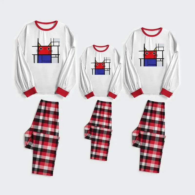 Kyoto-Lion Abstract Art Cat Family Pajama Sets