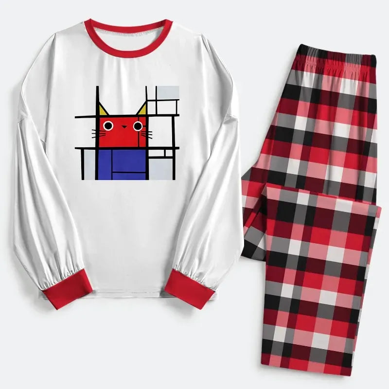 Kyoto-Lion Abstract Art Cat Family Pajama Sets