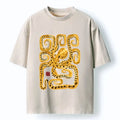 Kyoto-Lion Golden Spotted Octopus Asian Print Washed T-Shirt