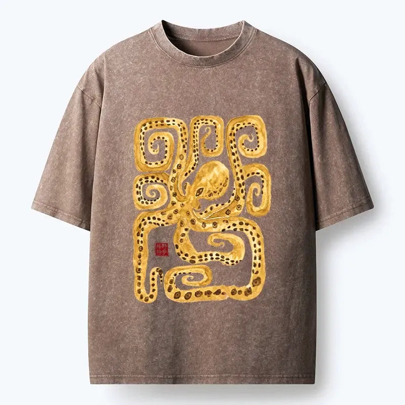Golden Spotted Octopus Washed T-Shirt for Summer