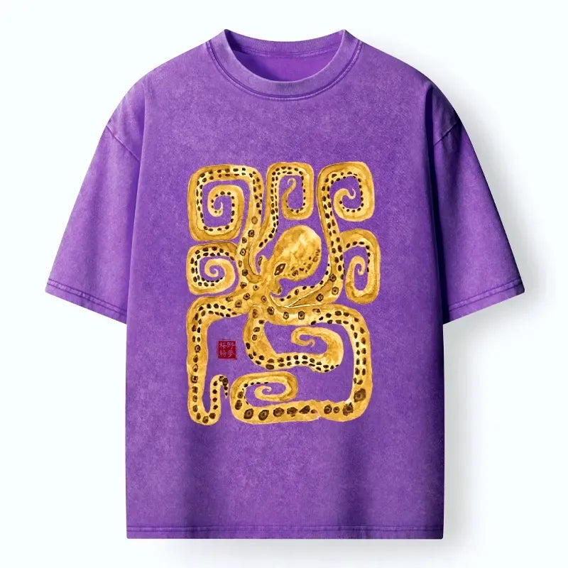 Golden Spotted Octopus Washed T-Shirt for Summer