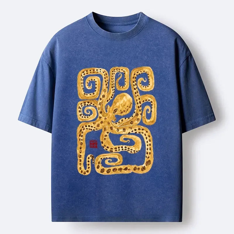 Golden Spotted Octopus Washed T-Shirt for Summer