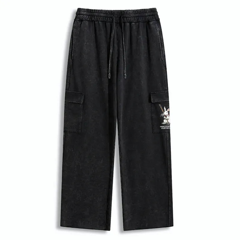 Kyoto-Lion Rabbit Gotta Say Weird Stuff Or Die Washed Utility Sweatpants
