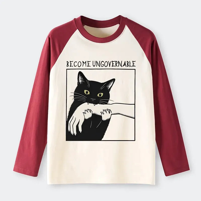 Black Cat Raglan Long Sleeve Tee On Sale