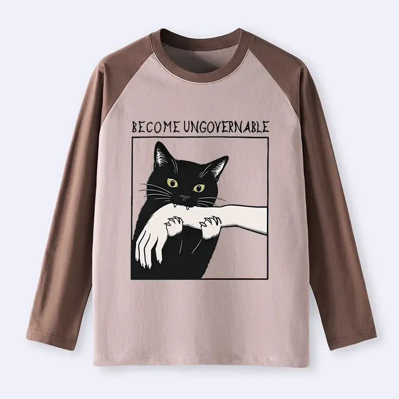 Japanese Black Cat Raglan Long Sleeve T-Shirt Limited Edition