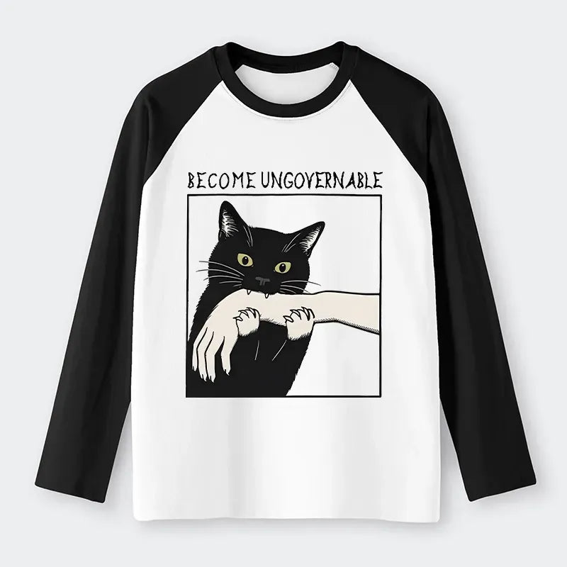 Black Cat Raglan Long Sleeve Tee On Sale