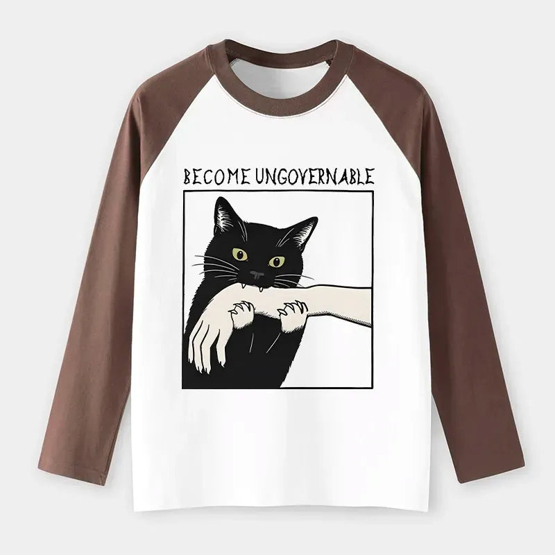 Black Cat Raglan Long Sleeve Tee On Sale